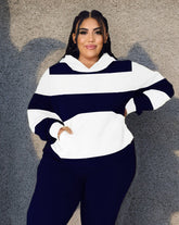 Women's Big & Tall Blue Stripe Hoodie and Jogger Pants Set